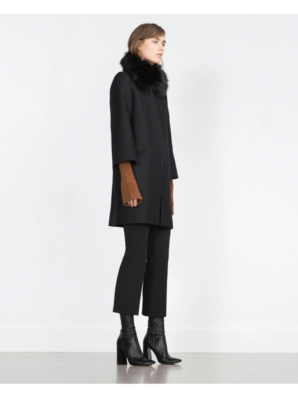 Zara Rare Charcoal Black Cape Poncho Coat Jacket Fur Collar Size S